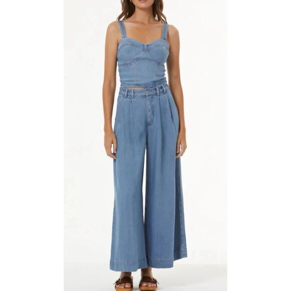 YOUNG FABULOUS & BROKE Cavlin Cropped Wide Leg Jeans in Sage Size XS - Picture 1 of 7
